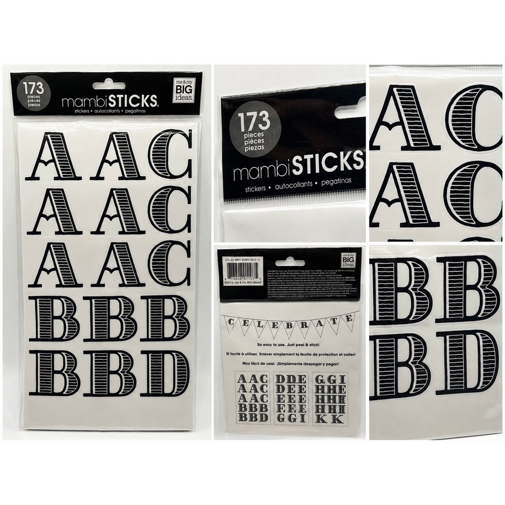 Me & My Big Ideas MambiSTICKS Black White Alphabet Number Stickers 173pc New